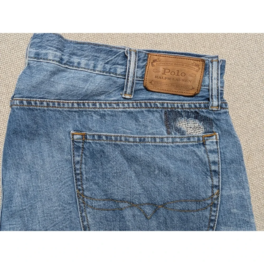 Polo Ralph Lauren Men's 42x30 Light Wash Blue Distressed Denim Jeans